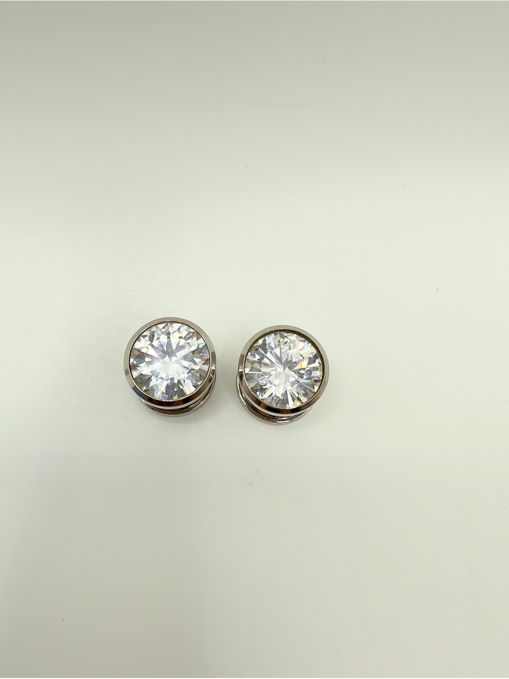 Beautiful Crystal bezel set Stud gauged Earrings size 00 or 10 mm. Stainless.